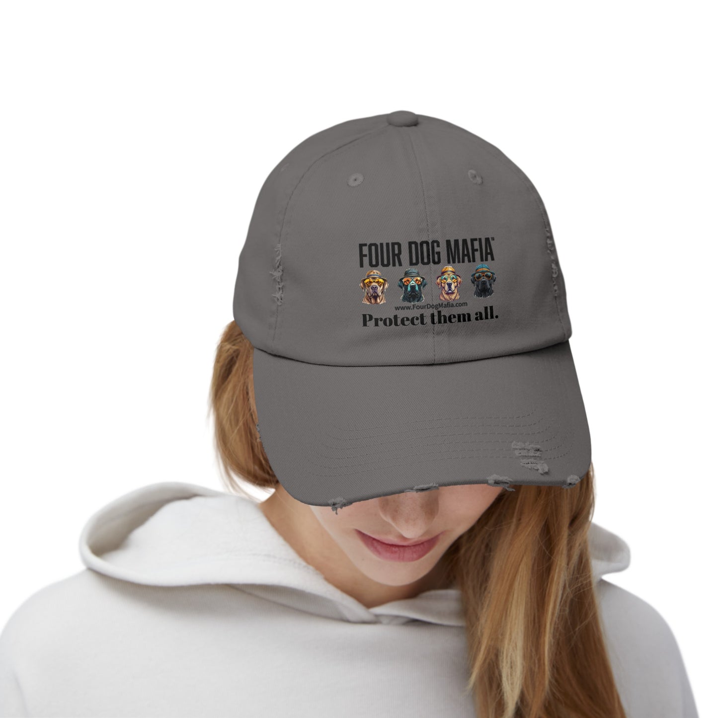 Protect them all with logo - Unisex Distressed Cap